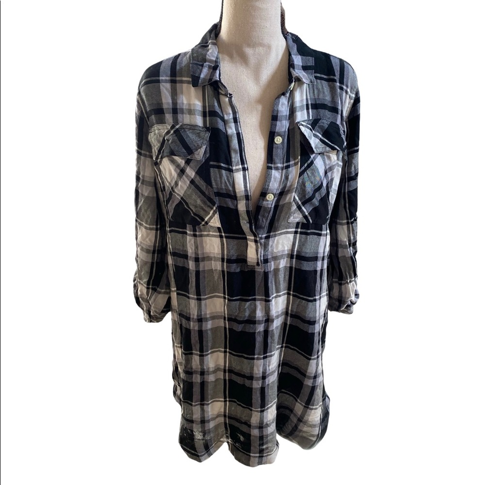 SO Black & White Flannel Shirt Dress-Size XL